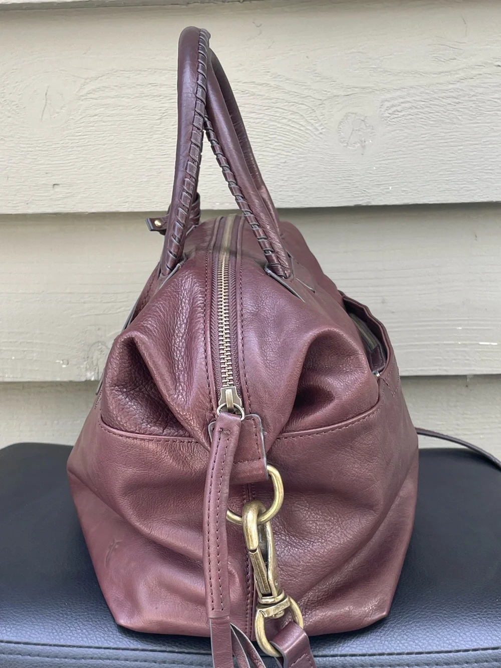 Frye Burgundy/ Brown Leather Satchel / crossbody bag with Braided Shoulder Strap